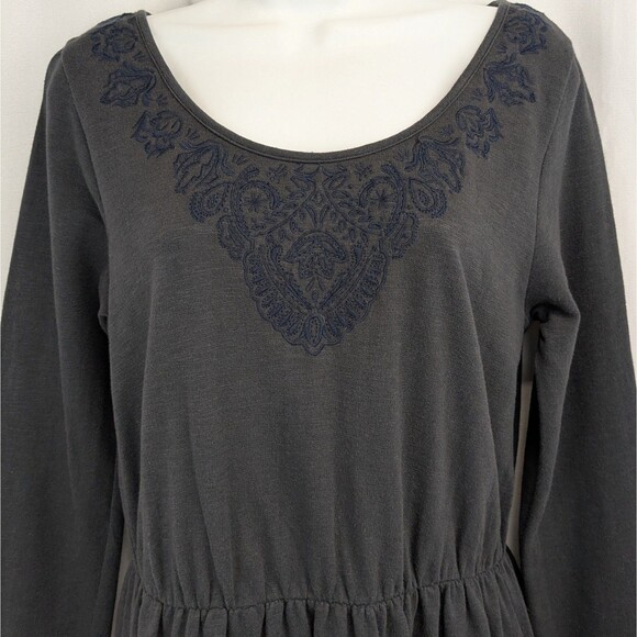 Anthropologie Saturday Sunday Embroidered Ellie Gray Blue Dress Keyhole Medium - Picture 3 of 8